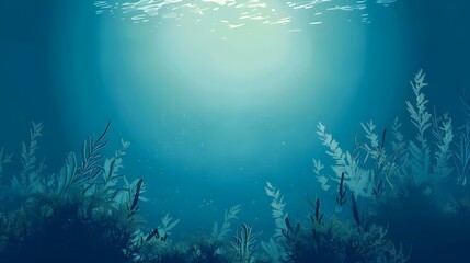 Underwater ocean background with corals and fishes