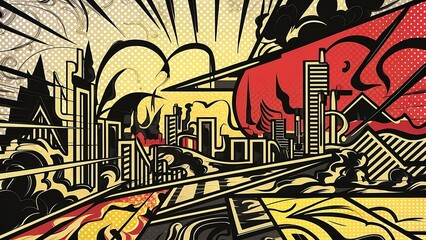 Creative background, comic style, various geometric shapes, black, red and yellow colors