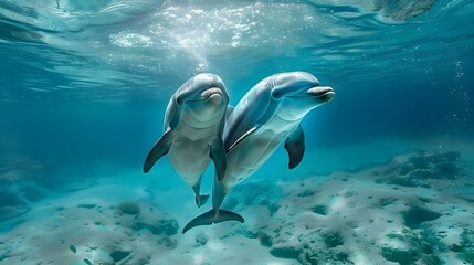 Underwater photography of dolphins swimming gracefully