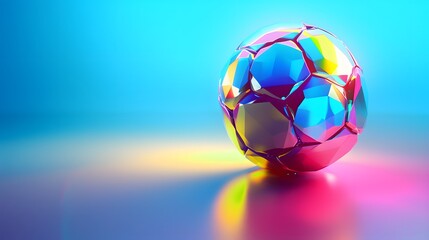 Naklejka premium Abstract glowing neon colored soccer ball over blue background. 