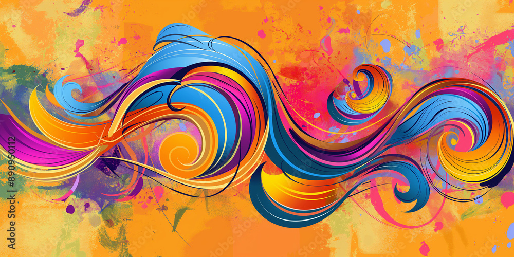 Poster colorful abstract swirls forming a dynamic composition