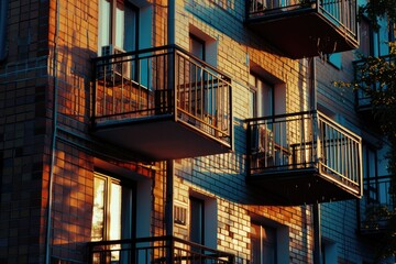 Obraz premium A cityscape image showing a multi-story apartment building with stacked balconies, providing a unique view of urban architecture
