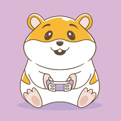 cute hamster holding controller and playing video game. cartoon vector illustration mascot technology animal isolation