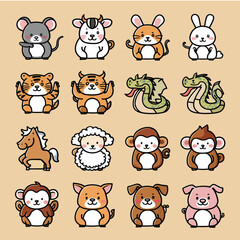 Chubby and Cute Chinese Zodiac Animals