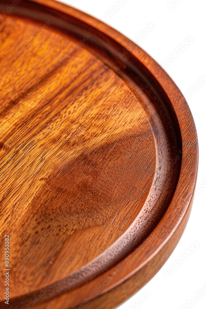 Poster close-up shot of a wooden plate on a table, suitable for use in still life photography or as a prop 