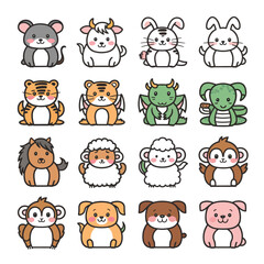 Chubby and Cute Chinese Zodiac Animals
