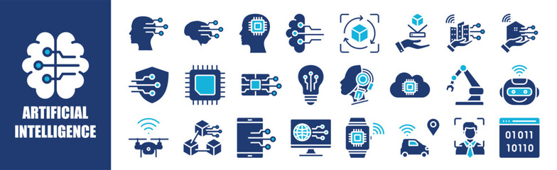 Artificial Intelligence icon collection set. Containing design,technology, ai, intelligence, digital, artificial,and more. Solid vector icons collection.	