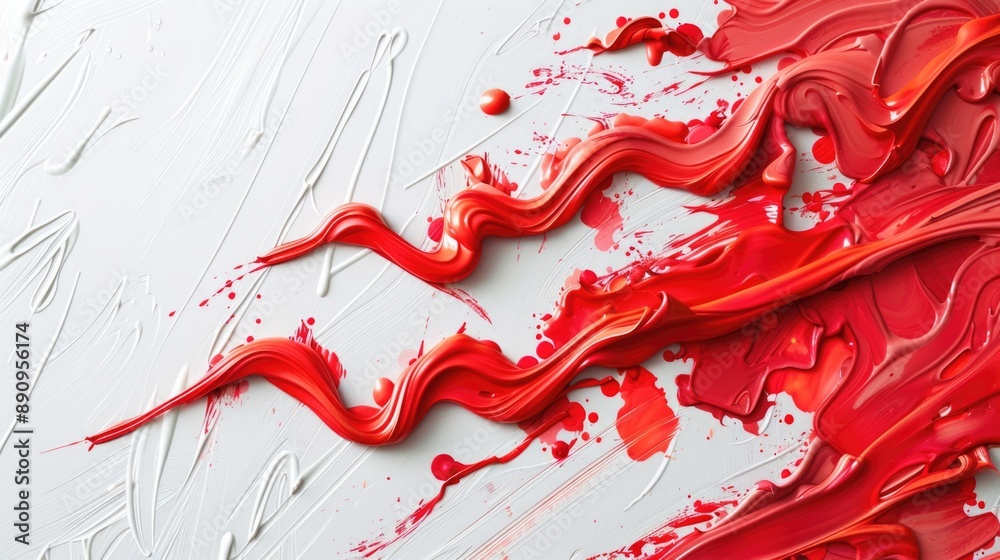 Aufkleber close-up shot of bright red paint on a smooth white surface, suitable for use in designs and graphic