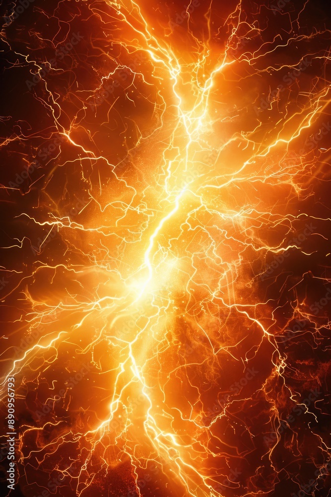 Poster A close-up shot of a lightning effect on a black background, ideal for use in science or technology-related contexts