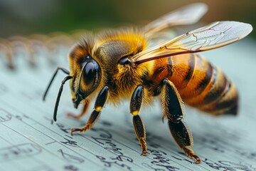 a bee circles over an open copybook, art station 