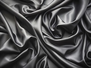 Obraz premium Luxurious abstract black silk fabric with soft, flowing folds and gentle creases, showcasing delicate texture and subtle sheen in a beautiful studio shot.