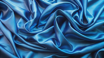 Fototapeta premium Luxurious blue satin fabric with soft, smooth texture drapes elegantly, adding sophistication and refinement to upscale decorations, events, and romantic settings.
