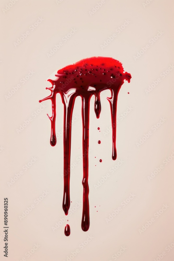 Aufkleber a drop of red liquid falls from above onto a white surface, creating a small pool