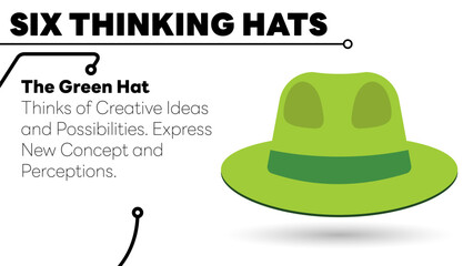 Illustration of The Green Hat. The green hat from Six Thinking Hats about creativity and new ideas. Illustration for slide presentation or web banner. Vector illustration. All in a single layer.