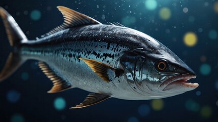 Fototapeta premium close-up of an Albacore, cinematic, deep sea background