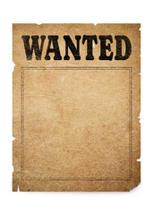 Poster Wanted isolated on white. Space for design