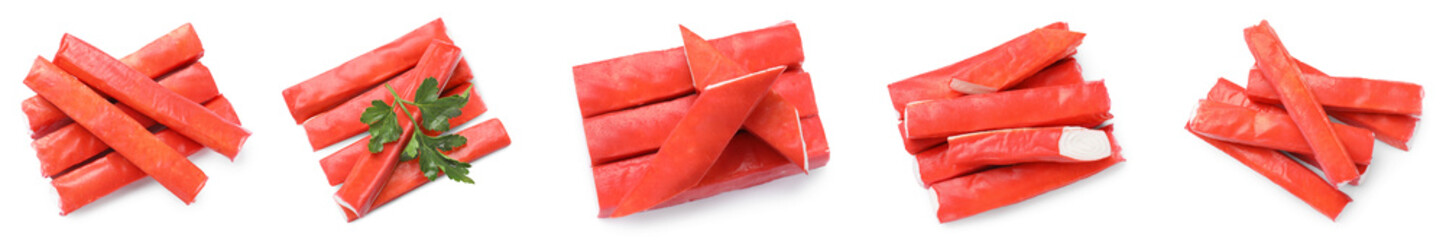 Set of tasty crab sticks isolated on white, top view © New Africa