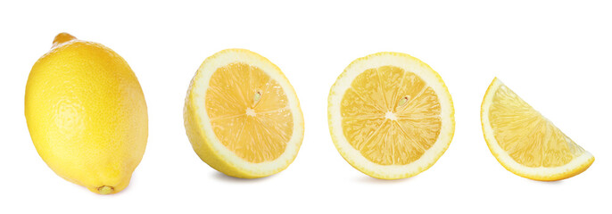 Fototapeta premium Set of fresh lemons isolated on white