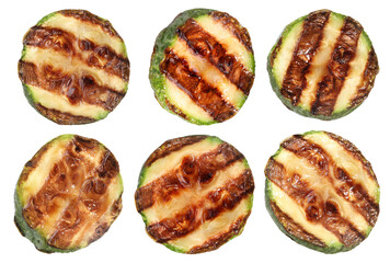 Grilled squash slices isolated on white, set