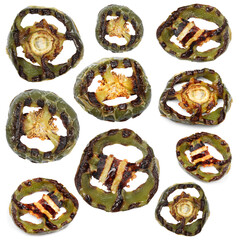 Grilled bell pepper slices isolated on white, set