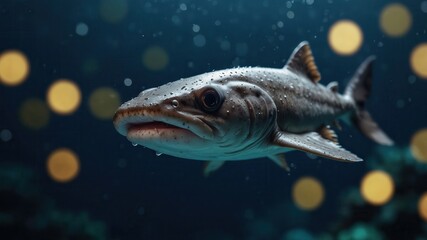 close-up of an Dogfish, cinematic, deep sea background