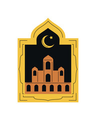 Obraz premium islamic mosque and crescent moon in window