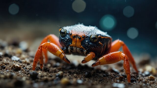 close-up of Fiddler Crab, cinematic, deep sea background