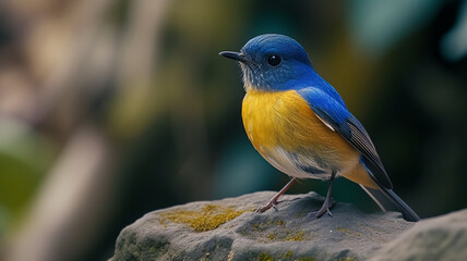 Obraz premium Close-up shot of a Chinese Blue Flycatcher with a blurred background