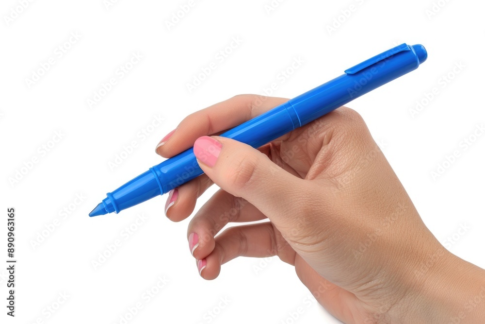 Sticker Image of a person holding a blue pen in their hand, suitable for use as an illustration or design element