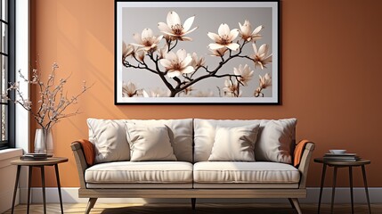 3 panels wall art, 3D azahar flower botanical drawing, wall decoration 
