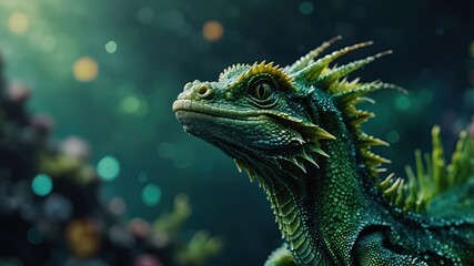 Obraz premium close-up of green sea dragon, cinematic, deep sea background
