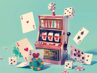 games pieces Looks like a fun partystock illustration 1960s style party invitation Flyer for Game Night with playing cards and slot machine and dice