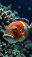Obraz premium close-up of Harlequin Tuskfish, cinematic, deep sea background