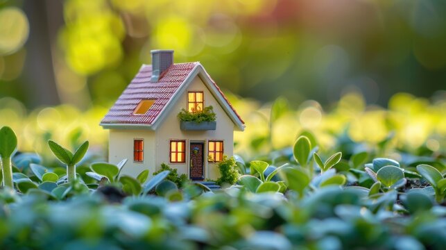 Home Loan and mortgage loan, Building Your Dream Home with Financial Planning and Real Estate Investment - A Guide to the Home Buying Process with Miniature tiny House and Coins money