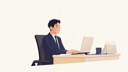 デスクワークしているビジネスマン、イラストイメージ4