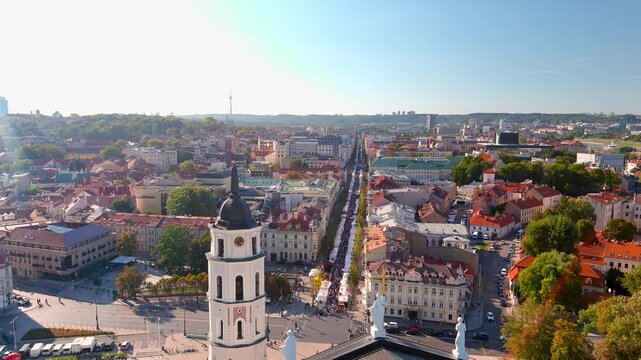 Aerial view of annual Nations Fair. Vilnius Old town, Lithuania.