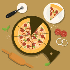 illustration of a sliced pizza menu design isolated 