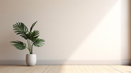 3D Empty Interior with Home Plant Decoration