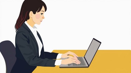 デスクワークしているビジネスウーマン、イラストイメージ20