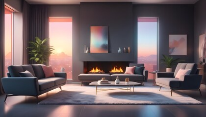 Photo interior modern design room 3d illustration