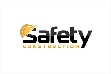 safety construction logo, Industrial lettering logo, with helmet concept