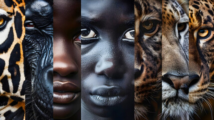 Visually Striking and Compelling Animal Hybrid Portrait of a Fierce Intense Predator with a Piercing Powerful Gaze   Blending the Faces of Different African Animals into a Captivating