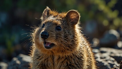 Obraz premium close-up of Quokka (marine version, rarely seen), cinematic, deep sea background