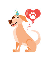 cartoon dog with party hat and balloon