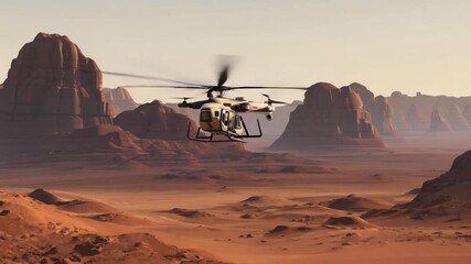A Mars rover and a helicopter drone are examining the planet's surface.