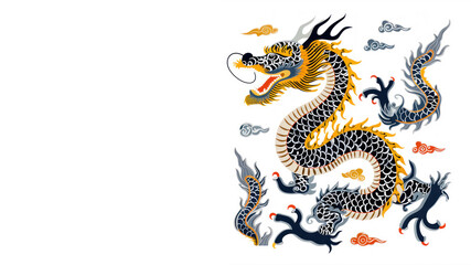 Obraz premium Yellow watercolor painting of a chinese dragon for new year lunar festival