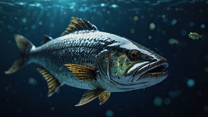 Fototapeta premium close-up of Tarpon, cinematic, deep sea background, bokeh high detail
