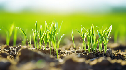 Green Wheat Shoots on Farmer Field in Spring