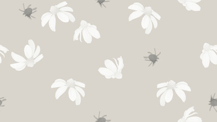Fototapeta premium Floral seamless pattern, white Cutleaf coneflower on brown background