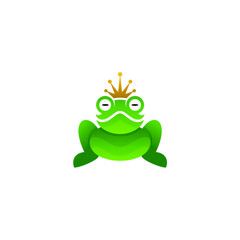 frog king logo, frog prince fairy tale icon, green color
